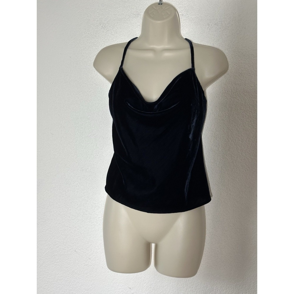 New Banana Republic Velvet Crop Top Women Sz S Cami Draped Neck Navy Blue Boho